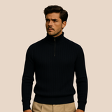 Men's Ribbed Half-Zip Knitted Sweater, Classic Fit
