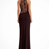 Women's Halter Lace Trim Maxi Dress