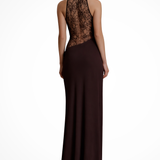 Women's Halter Lace Trim Maxi Dress