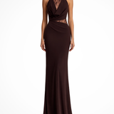 Women's Halter Lace Trim Maxi Dress