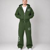 Premium Floral Tracksuit – Zip-Up Hoodie & Wide Leg Joggers Set