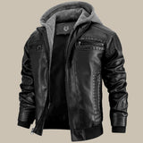 Men's Hooded Leather Look Jacket with Zip Pockets