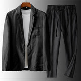 Men's Relaxed Linen Blend Two-Button Suit Set