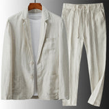 Men's Relaxed Linen Blend Two-Button Suit Set