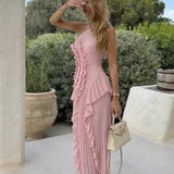 Women's One Shoulder Ruffle Maxi Dress