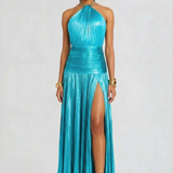 Halter Metallic Maxi Dress