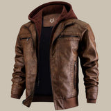 Men's Hooded Leather Look Jacket with Zip Pockets
