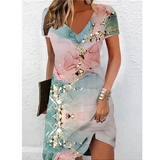 Women's Printed V-Neck Midi Dress