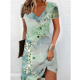 Women's Printed V-Neck Midi Dress