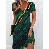 Women's Printed V-Neck Midi Dress