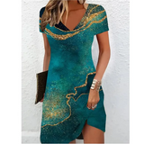 Women's Printed V-Neck Midi Dress