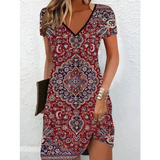 Women's Printed V-Neck Midi Dress