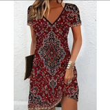 Women's Printed V-Neck Midi Dress