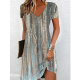 Women's Printed V-Neck Midi Dress
