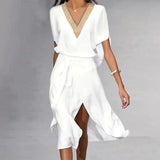Wrap Front V-Neck Midi Dress