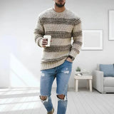 Men's Striped Round Neck Regular Fit Knit Sweater