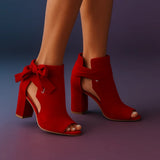 Women's Peep Toe Block Heel Ankle Boots