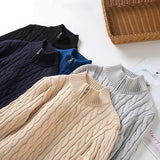 Men's Cotton Half-Zip Sweater with High Collar