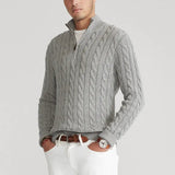 Men's Cotton Half-Zip Sweater with High Collar