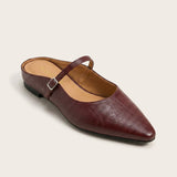 Women's Leather-Look Closed-Toe Flat Slip-On Mules