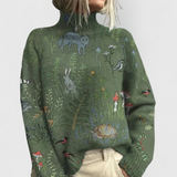 Women's Elegant Green Autumn Roll Neck Jumper