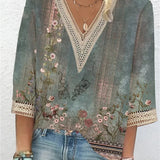 Women's Printed V-Neck Blouse
