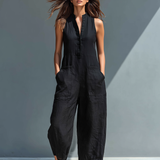 Sleeveless Wide Leg Linen Blend Jumpsuit