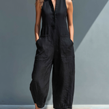 Sleeveless Wide Leg Linen Blend Jumpsuit