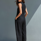 Sleeveless Wide Leg Linen Blend Jumpsuit