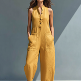 Sleeveless Wide Leg Linen Blend Jumpsuit