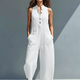 Sleeveless Wide Leg Linen Blend Jumpsuit