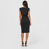 Women's Ruched Midi Dress with Front Cut-Out