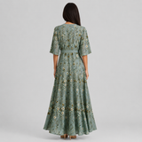 Women's Floral Wrap V-Neck Flared Maxi Dress
