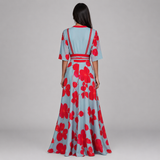 Women's Floral Wrap V-Neck Flared Maxi Dress
