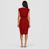 Women's Ruched Midi Dress with Front Cut-Out