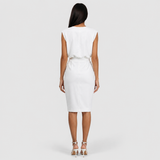 Women's Ruched Midi Dress with Front Cut-Out