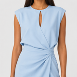 Women's Ruched Midi Dress with Front Cut-Out