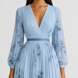 Women's Pleated V-Neck Midi Occasion Dress