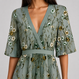 Women's Floral Wrap V-Neck Flared Maxi Dress