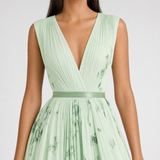 Women's Pleated V-Neck Midi Occasion Dress