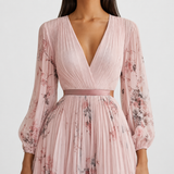 Women's Pleated V-Neck Midi Occasion Dress