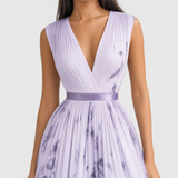 Women's Pleated V-Neck Midi Occasion Dress