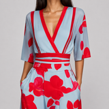 Women's Floral Wrap V-Neck Flared Maxi Dress