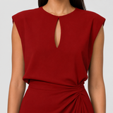 Women's Ruched Midi Dress with Front Cut-Out