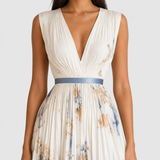 Women's Pleated V-Neck Midi Occasion Dress