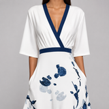 Women's Floral Wrap V-Neck Flared Maxi Dress