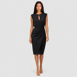 Women's Ruched Midi Dress with Front Cut-Out