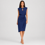 Women's Ruched Midi Dress with Front Cut-Out