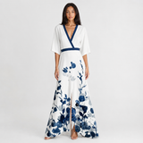 Women's Floral Wrap V-Neck Flared Maxi Dress