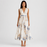 Women's Pleated V-Neck Midi Occasion Dress